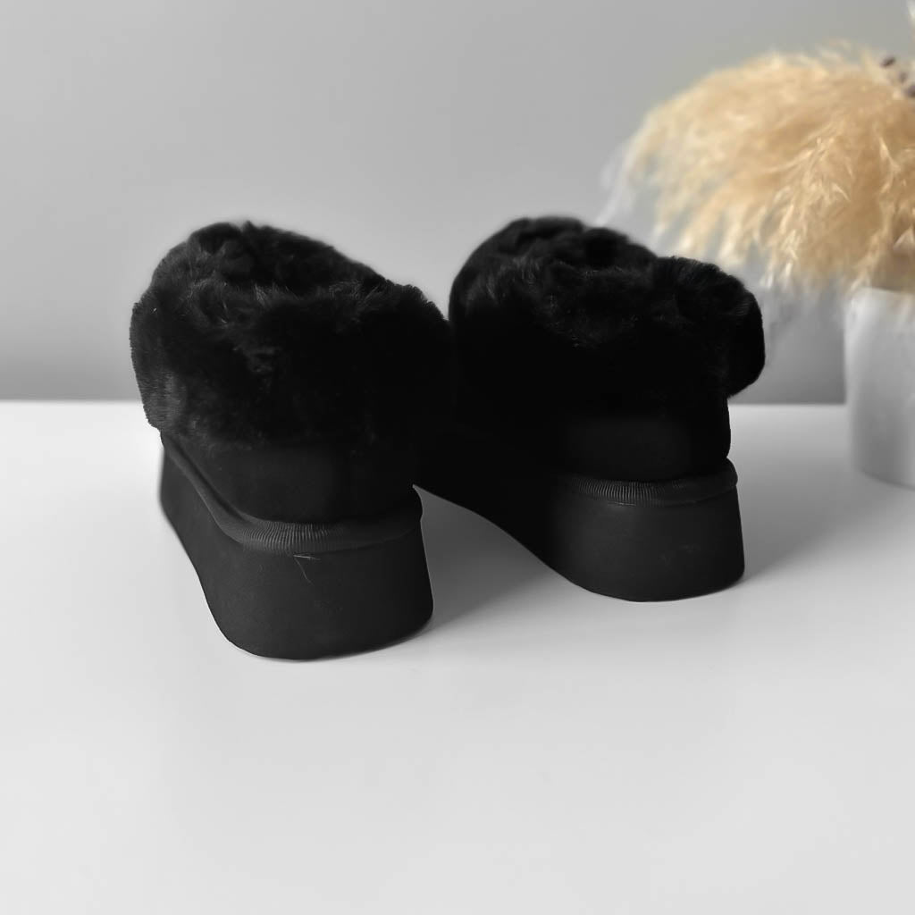Ghete dama imblanite, piele ecologica, negre BK101 T7-1