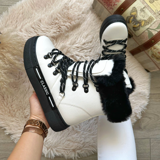 Ghete dama imblanite, piele ecologica,albe BO157 T14-1