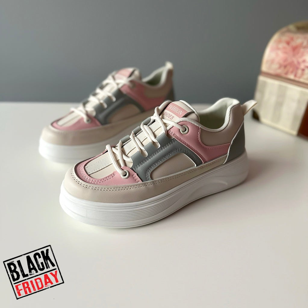 Adidasi dama casual cu talpa inalta bej cu roz CL2309 N8-3