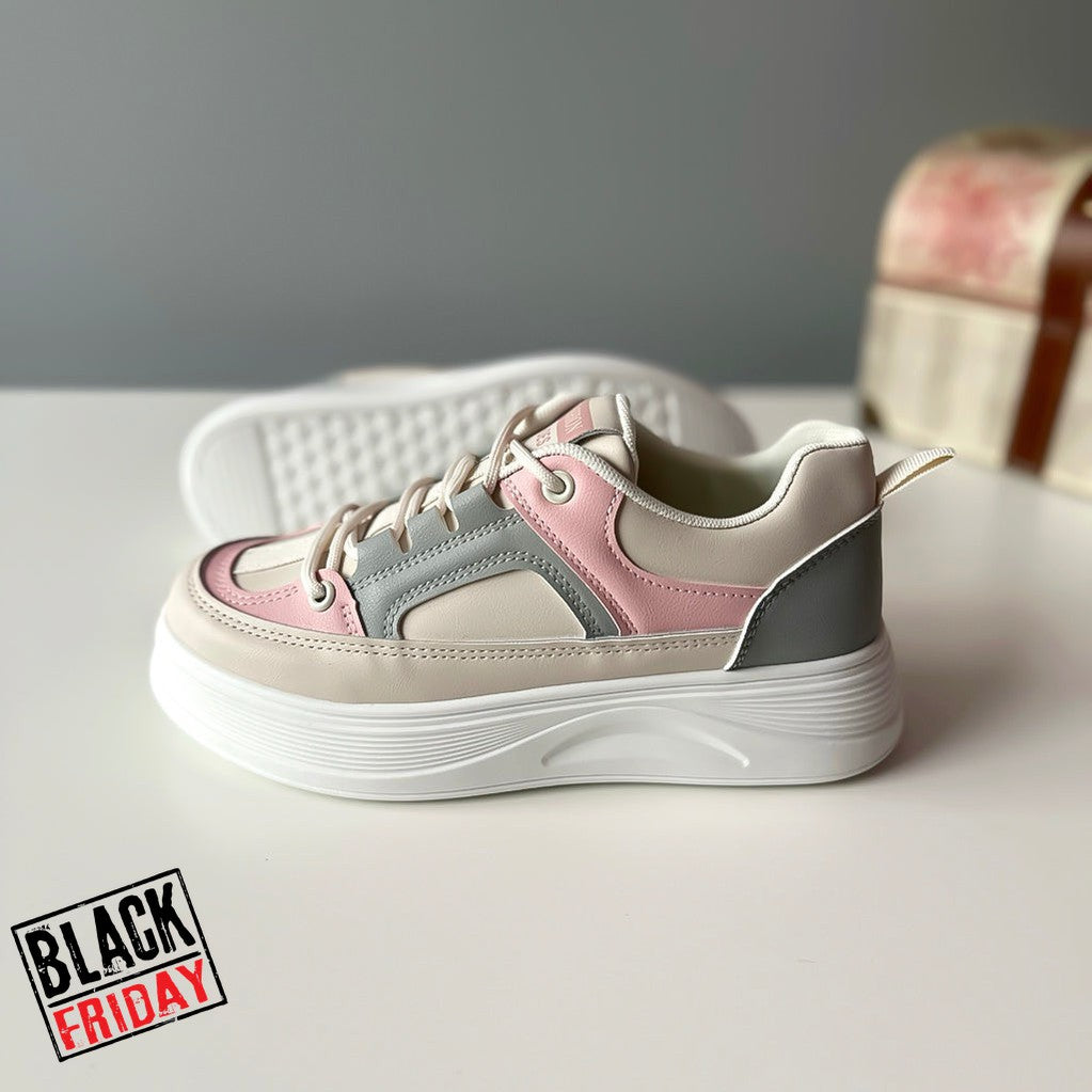 Adidasi dama casual cu talpa inalta bej cu roz CL2309 N8-3