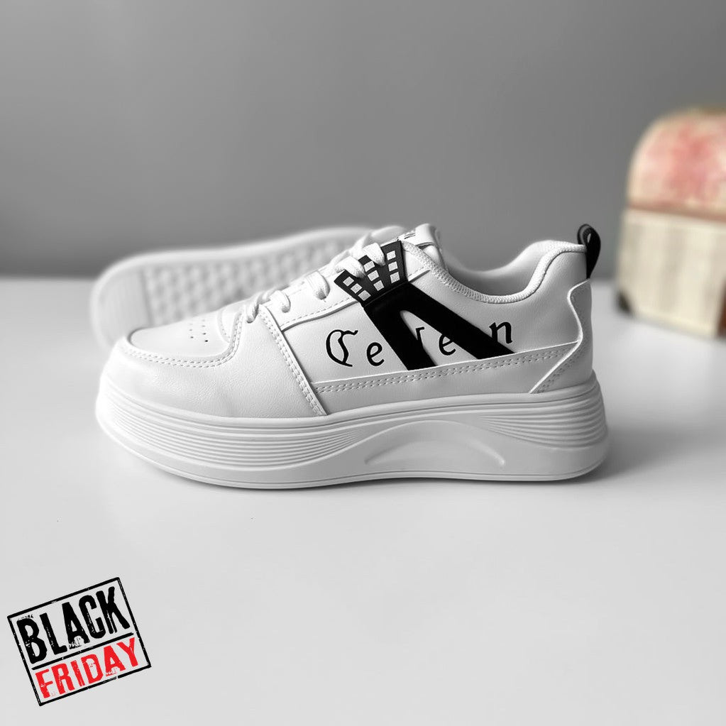 Adidasi dama casual albi cu negru CL2331 A2-1