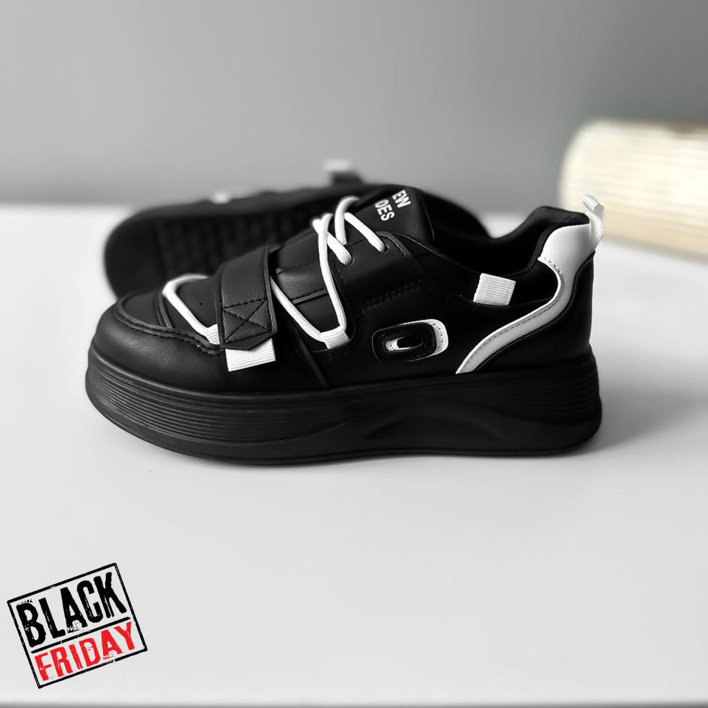 Adidasi dama casual cu talpa inalta negru cu alb CL2333 T7-1