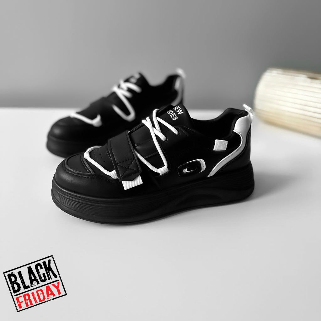 Adidasi dama casual cu talpa inalta negru cu alb CL2333 T7-1