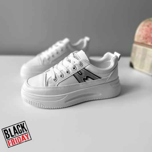 Adidasi dama casual albi cu negru CL2402 A41-2