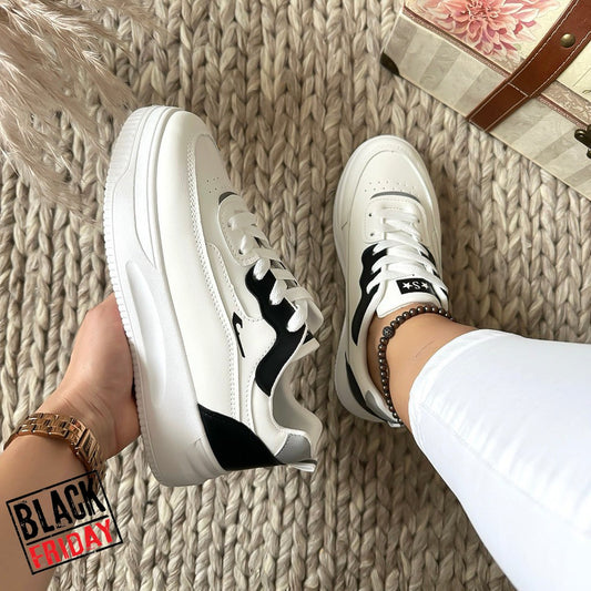 Adidasi dama casual cu talpa inalta albi CL2403