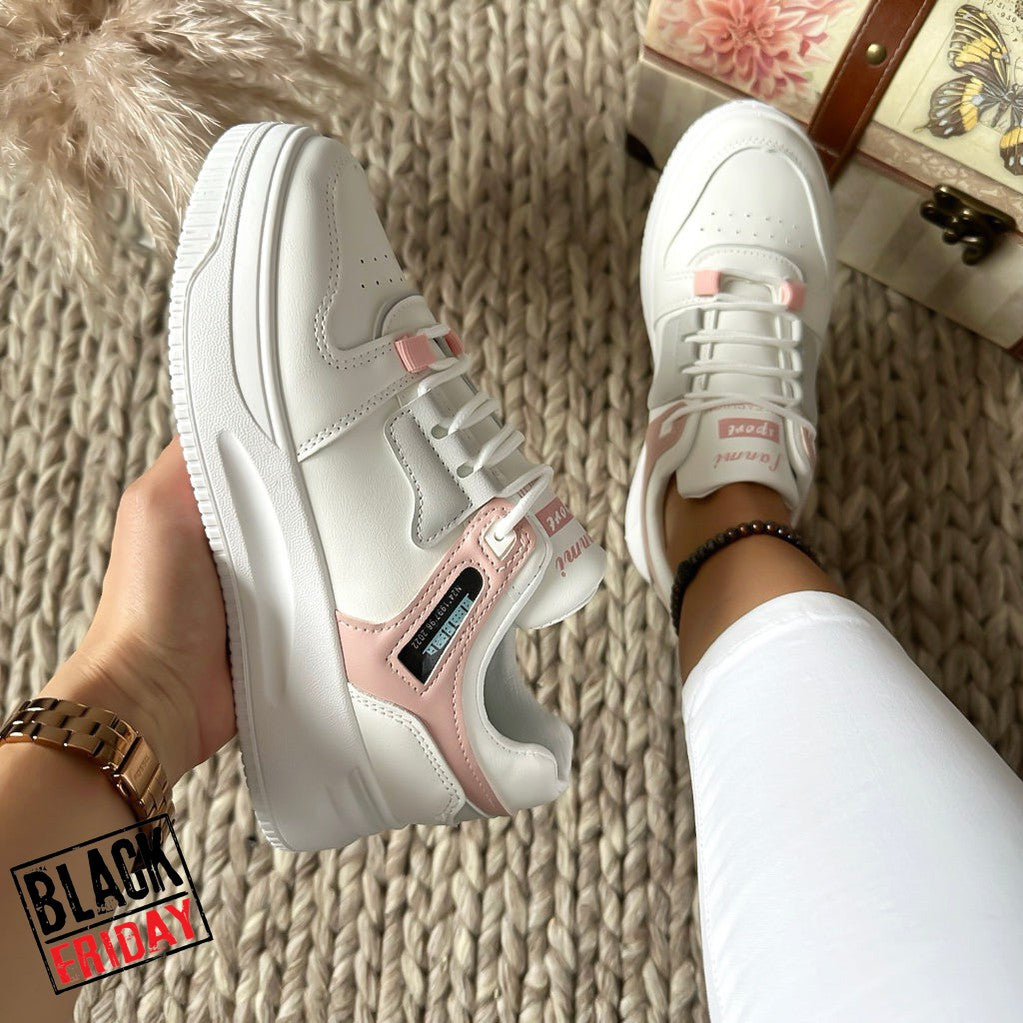Adidasi dama casual albi cu roz CL2407 T3-2