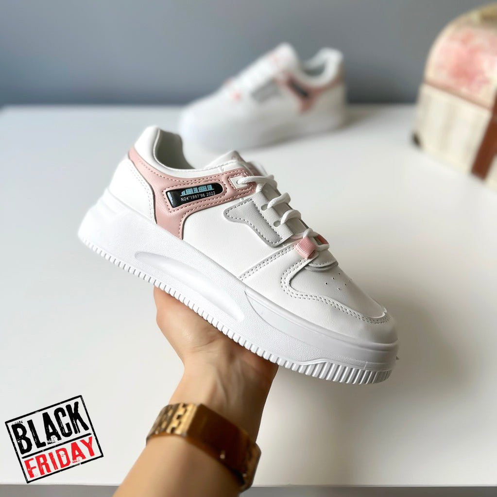 Adidasi dama casual albi cu roz CL2407 T3-2