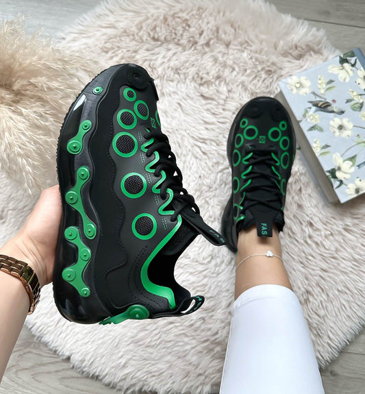 Adidasi dama casual negri cu verde H19 A11-2