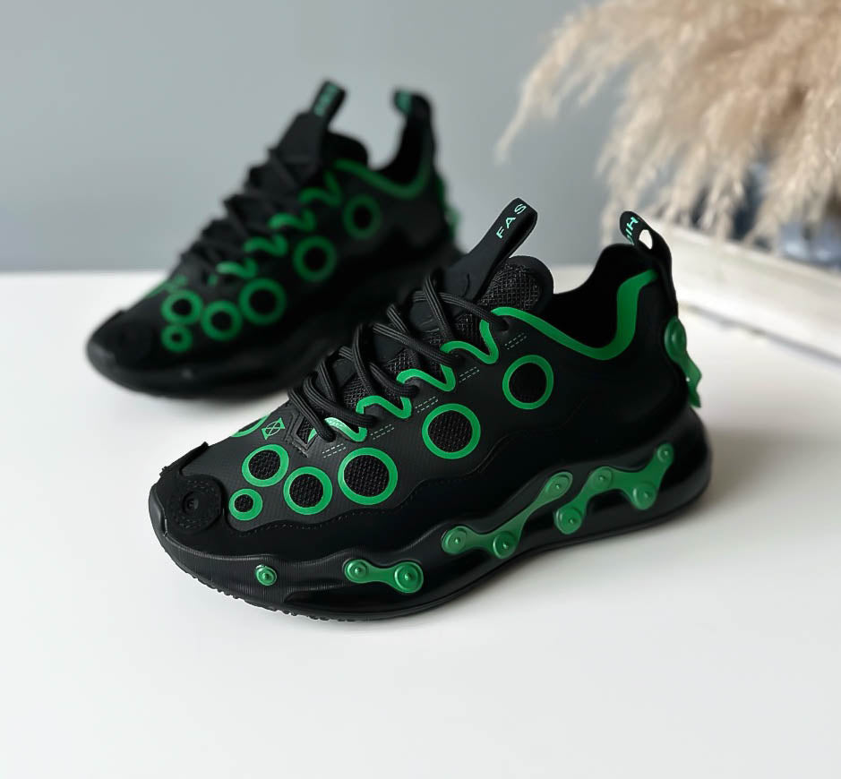 Adidasi dama casual negri cu verde H19 A11-2