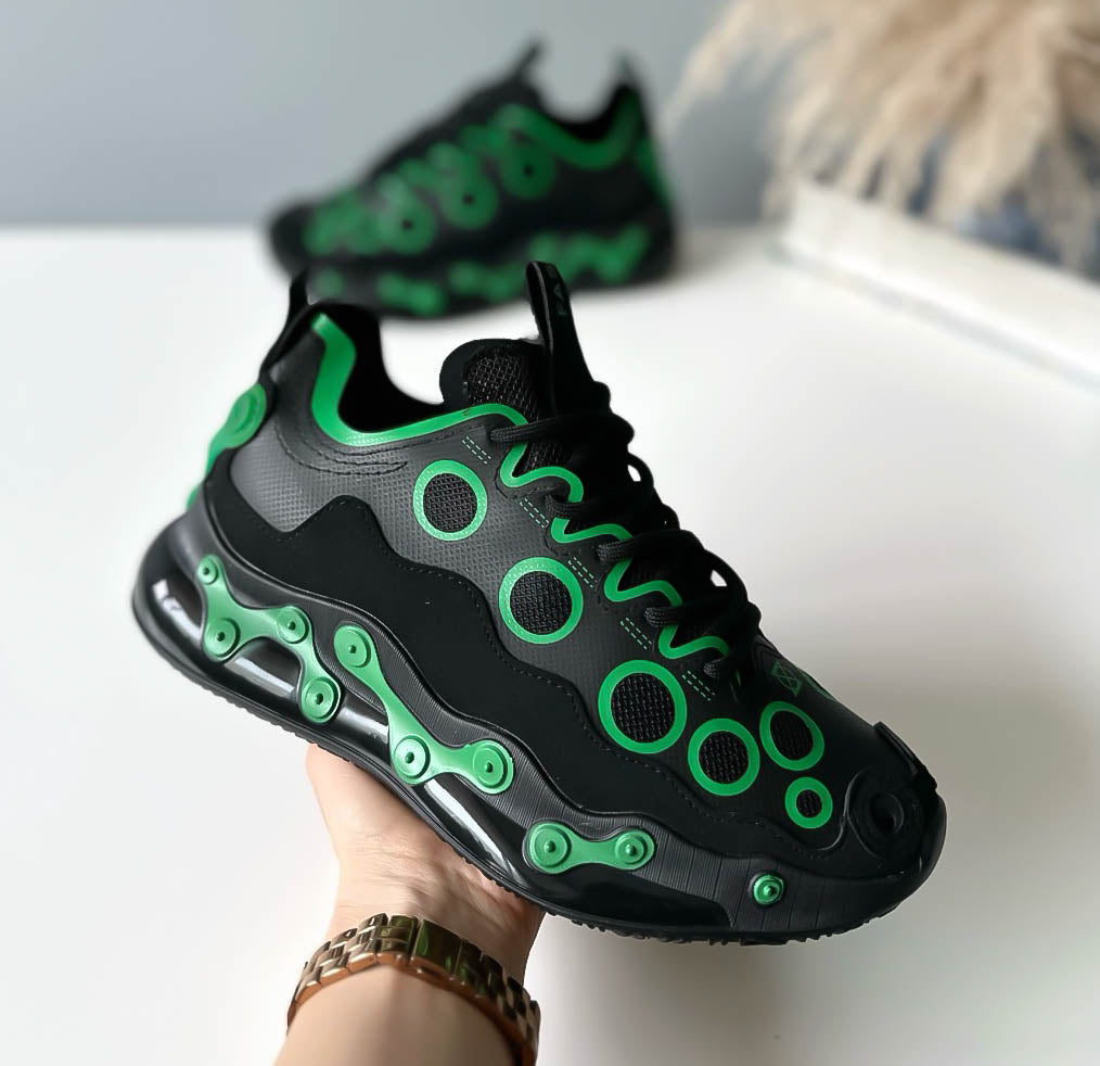 Adidasi dama casual negri cu verde H19 A11-2