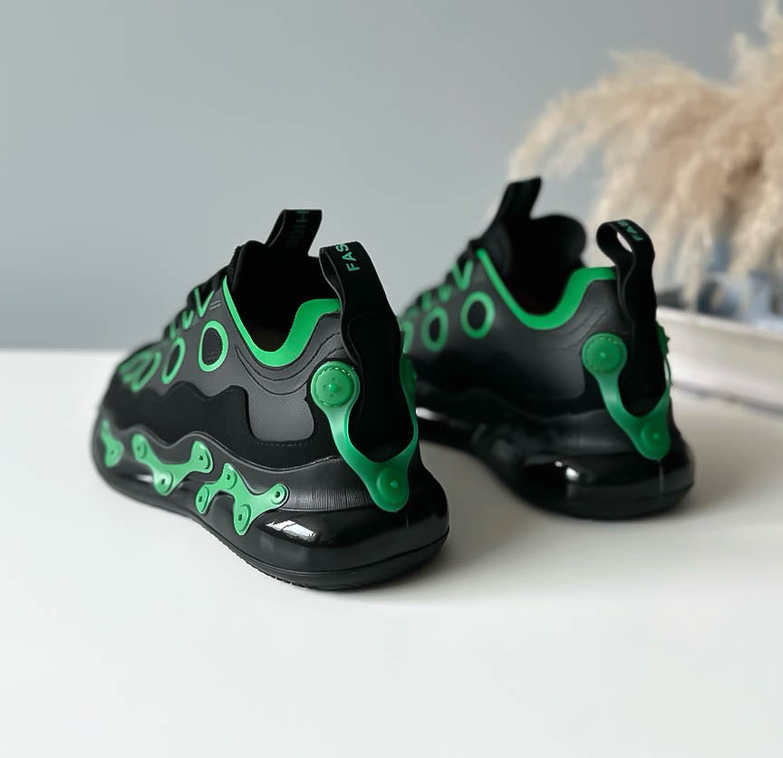 Adidasi dama casual negri cu verde H19 A11-2