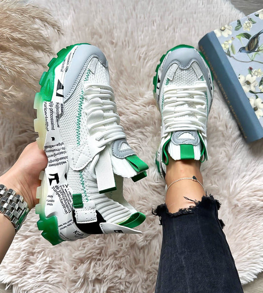 Adidasi dama casual albi cu verde H21