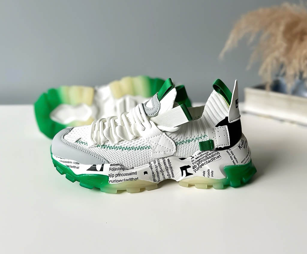 Adidasi dama casual albi cu verde H21