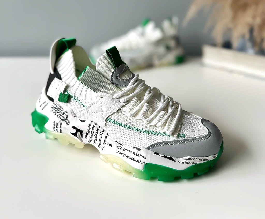 Adidasi dama casual albi cu verde H21