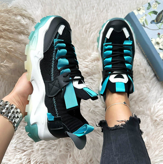 Adidasi dama casual negri cu albastru H21 T13-2