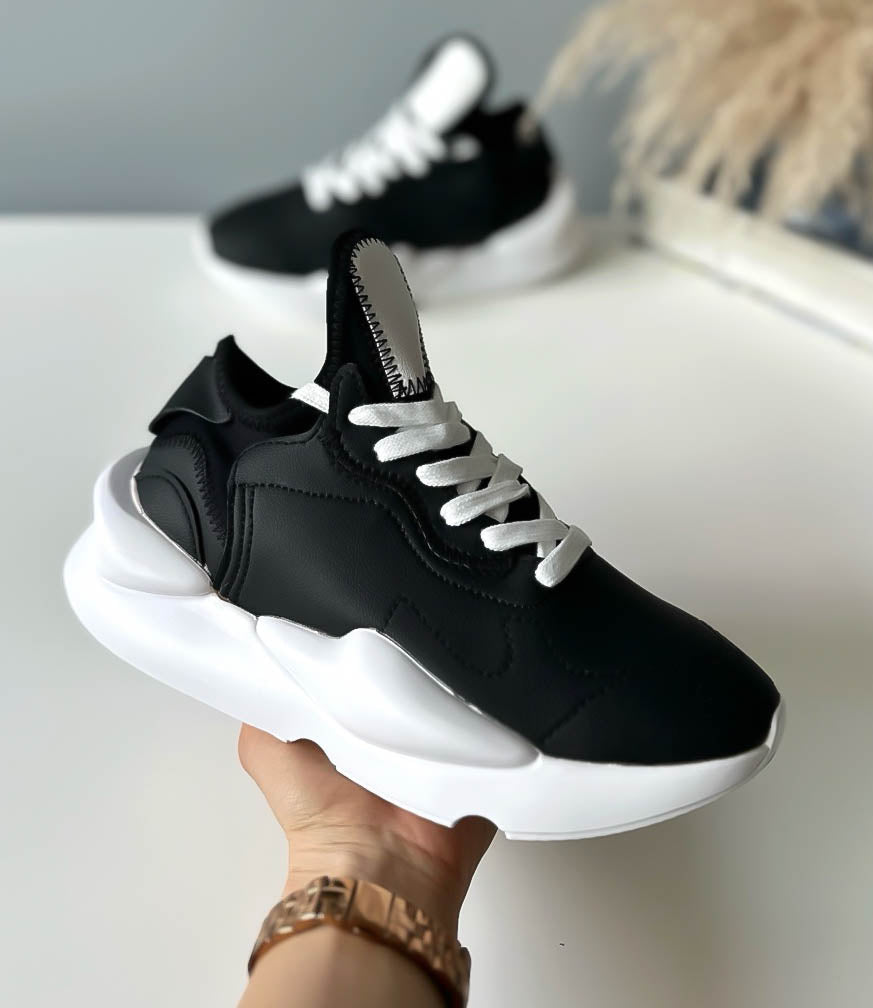 Adidasi dama casual negri cu talpa alba H9