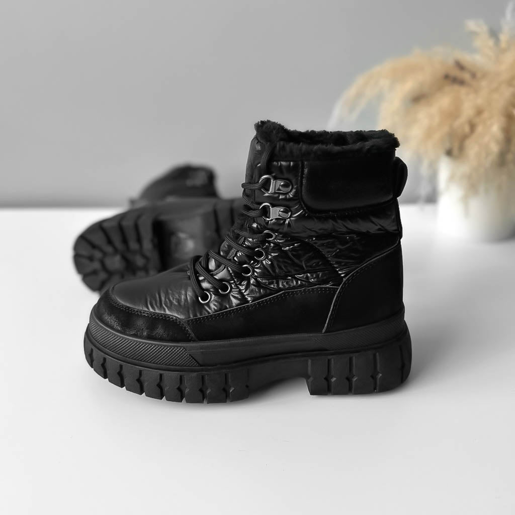 Ghete dama imblanite, piele ecologica,negre LA211