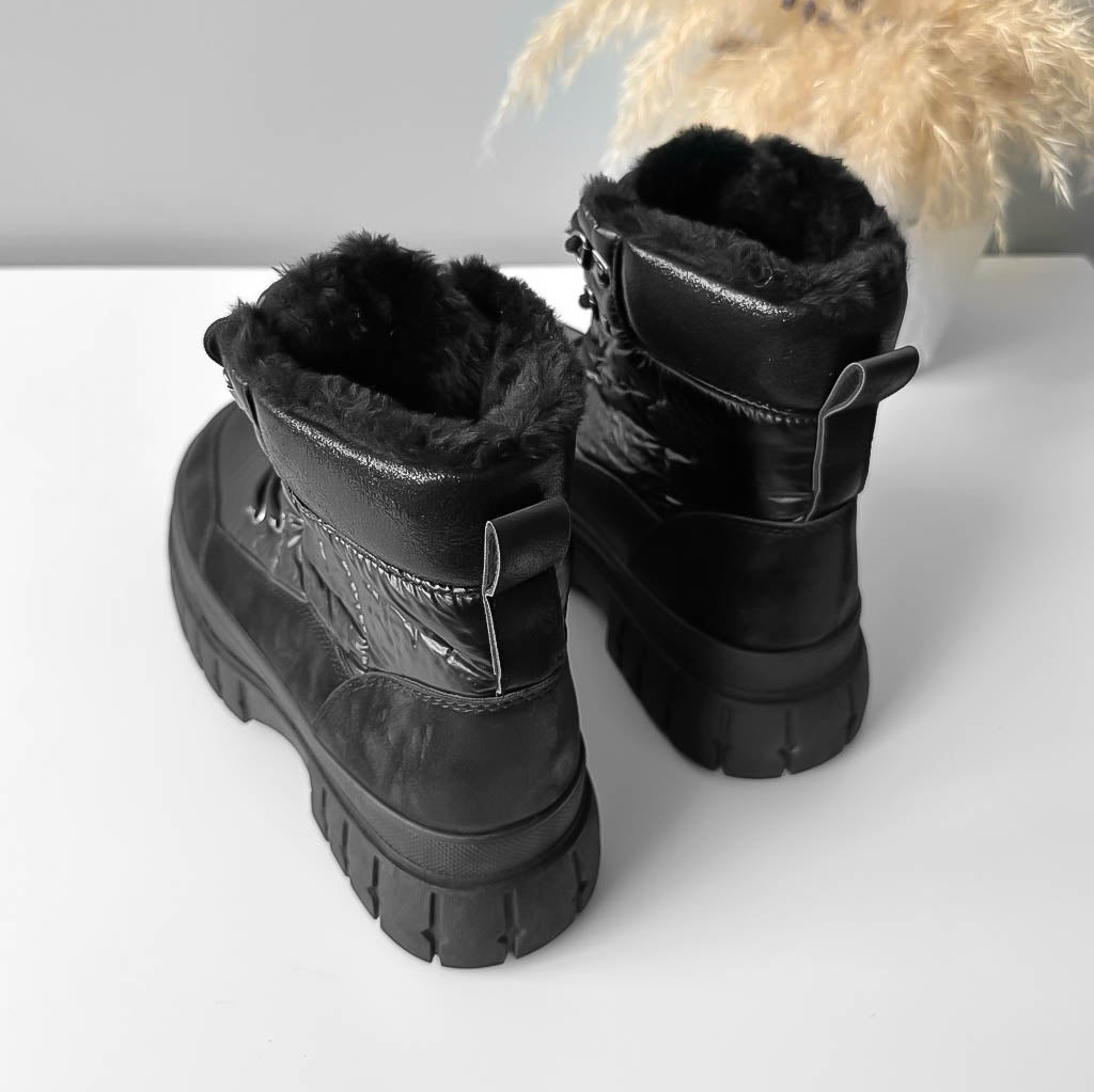 Ghete dama imblanite, piele ecologica,negre LA211