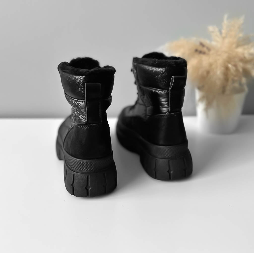 Ghete dama imblanite, piele ecologica,negre LA211