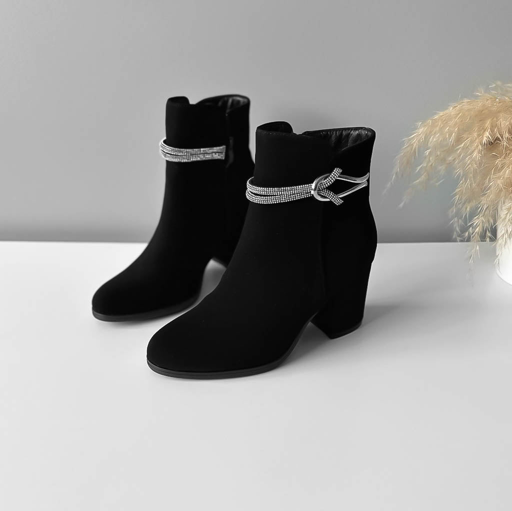 Ghete dama, piele intoarsa, negre, LA215