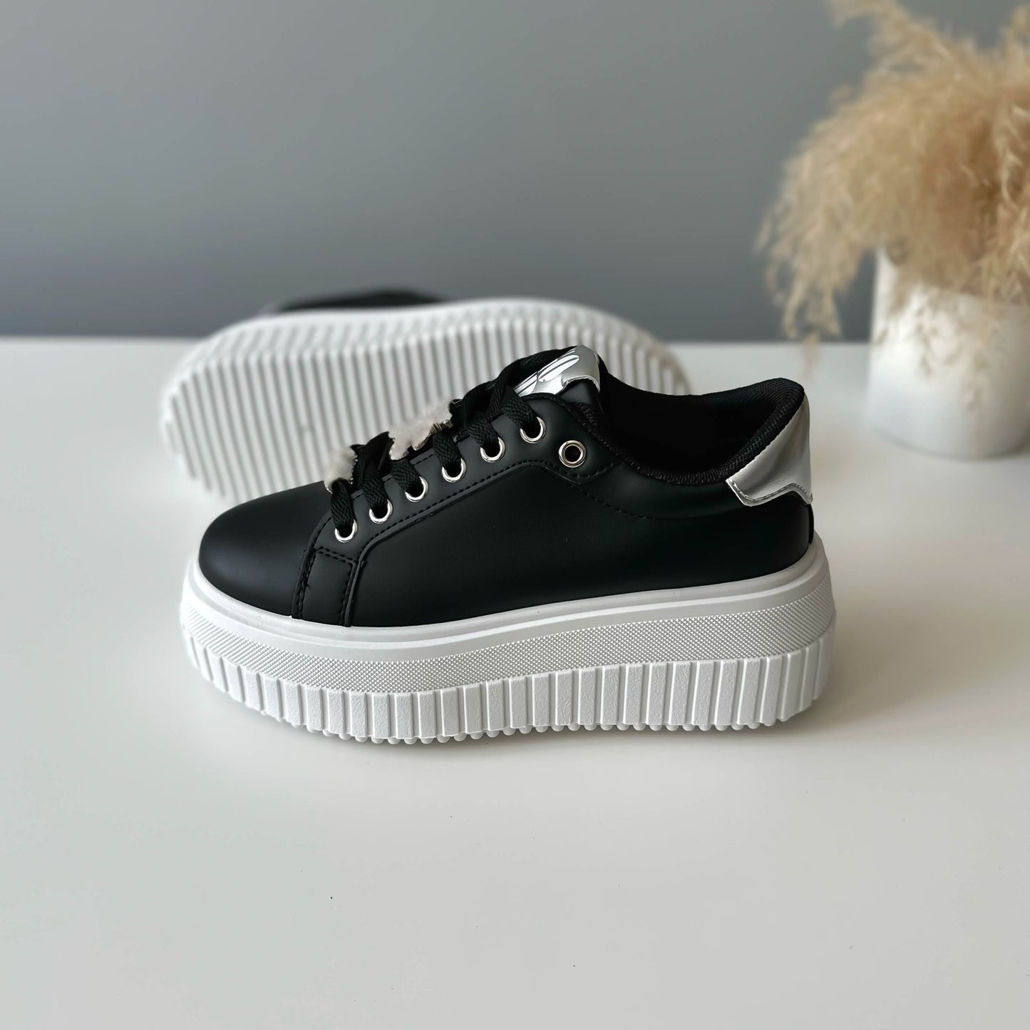Adidasi dama casual negri cu alb, platforma 7 cm, LA241 N6-4