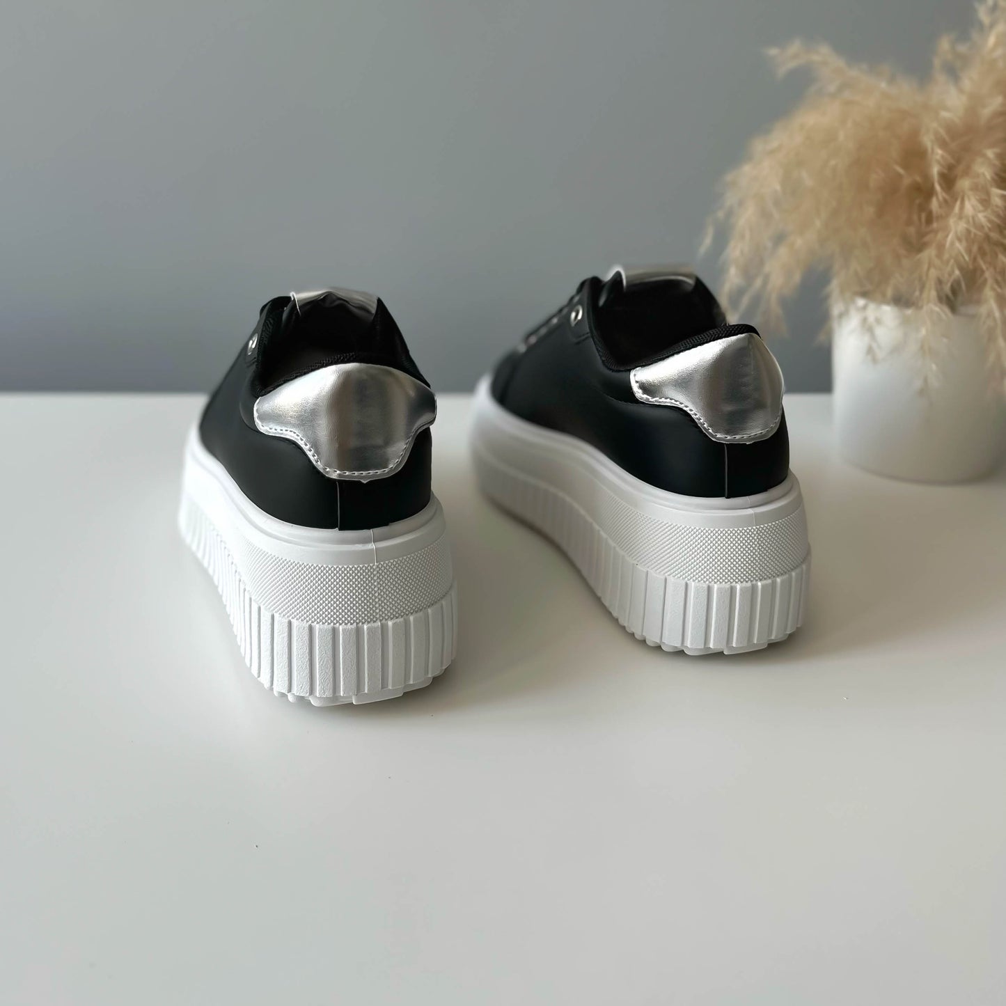 Adidasi dama casual negri cu alb, platforma 7 cm, LA241 N6-4