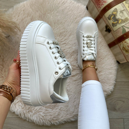 Adidasi dama casual albi, platforma 7 cm, LA241 N6-4