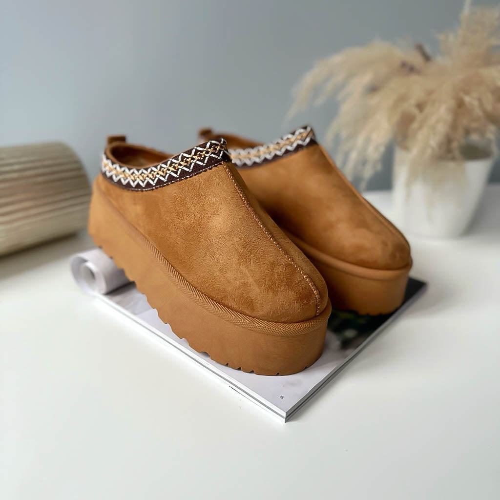 Saboti imblaniti cu platforma, piele ecologica intoarsa camel , MDB25
