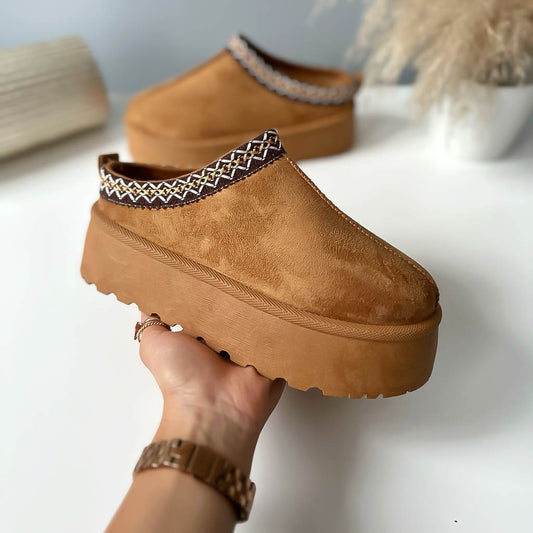 Saboti imblaniti cu platforma, piele ecologica intoarsa camel , MDB25