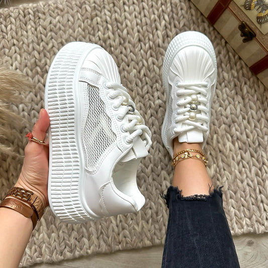 Adidasi dama casual albi, platforma 6 cm, NB733 T51-3