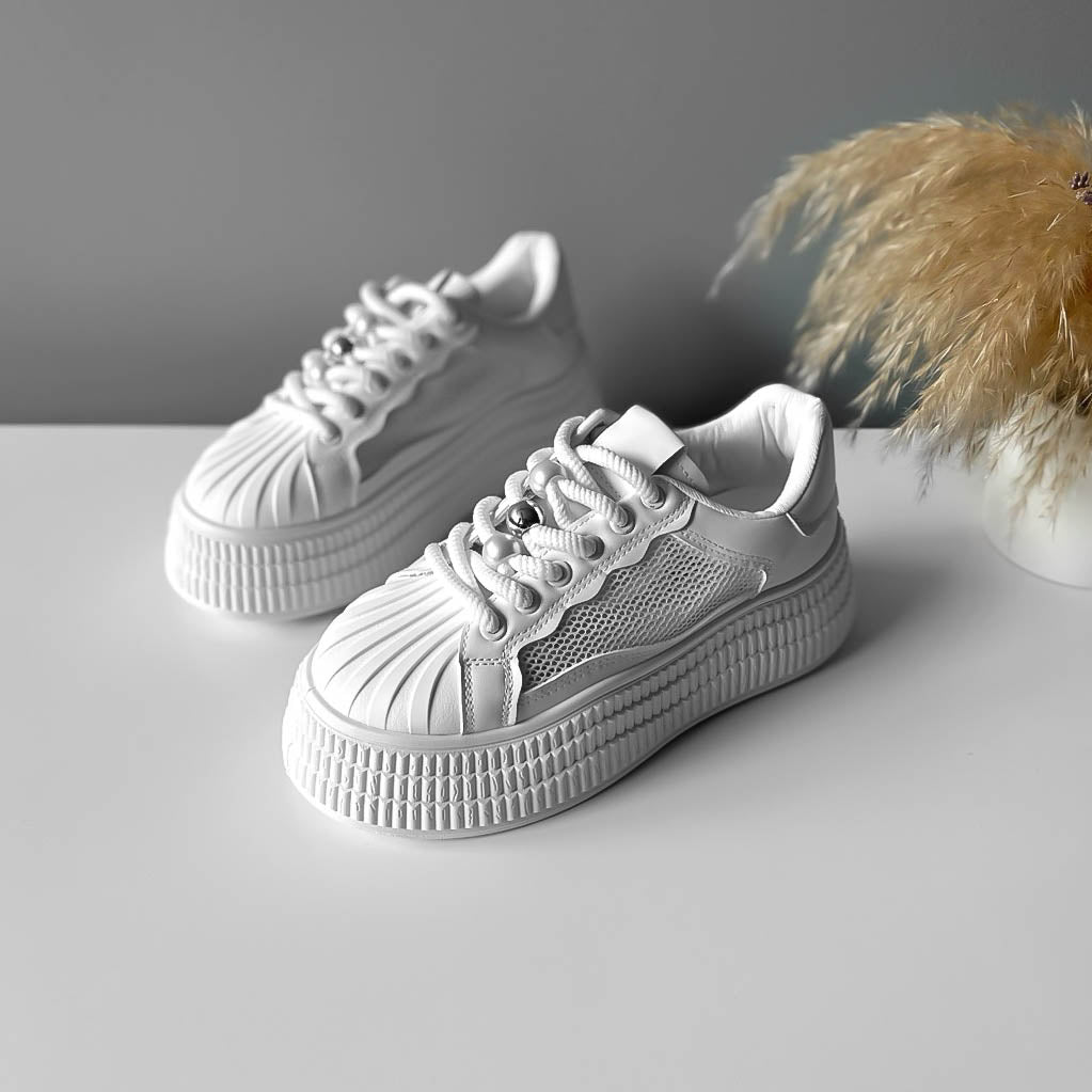 Adidasi dama casual albi, platforma 6 cm, NB733 T51-3