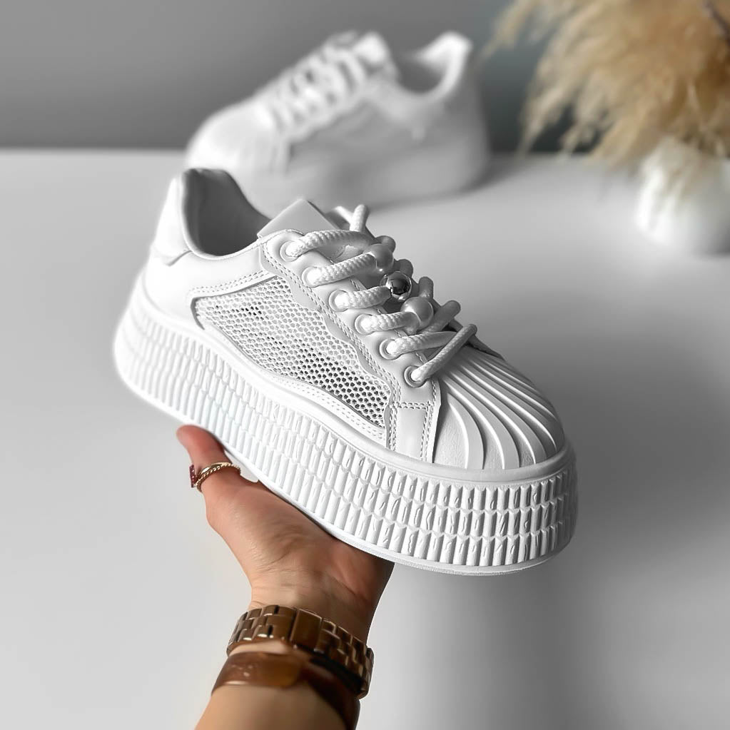 Adidasi dama casual albi, platforma 6 cm, NB733 T51-3