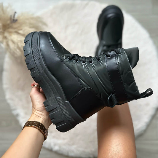 Ghete dama imblanite, piele ecologica,negre R751 T14-1