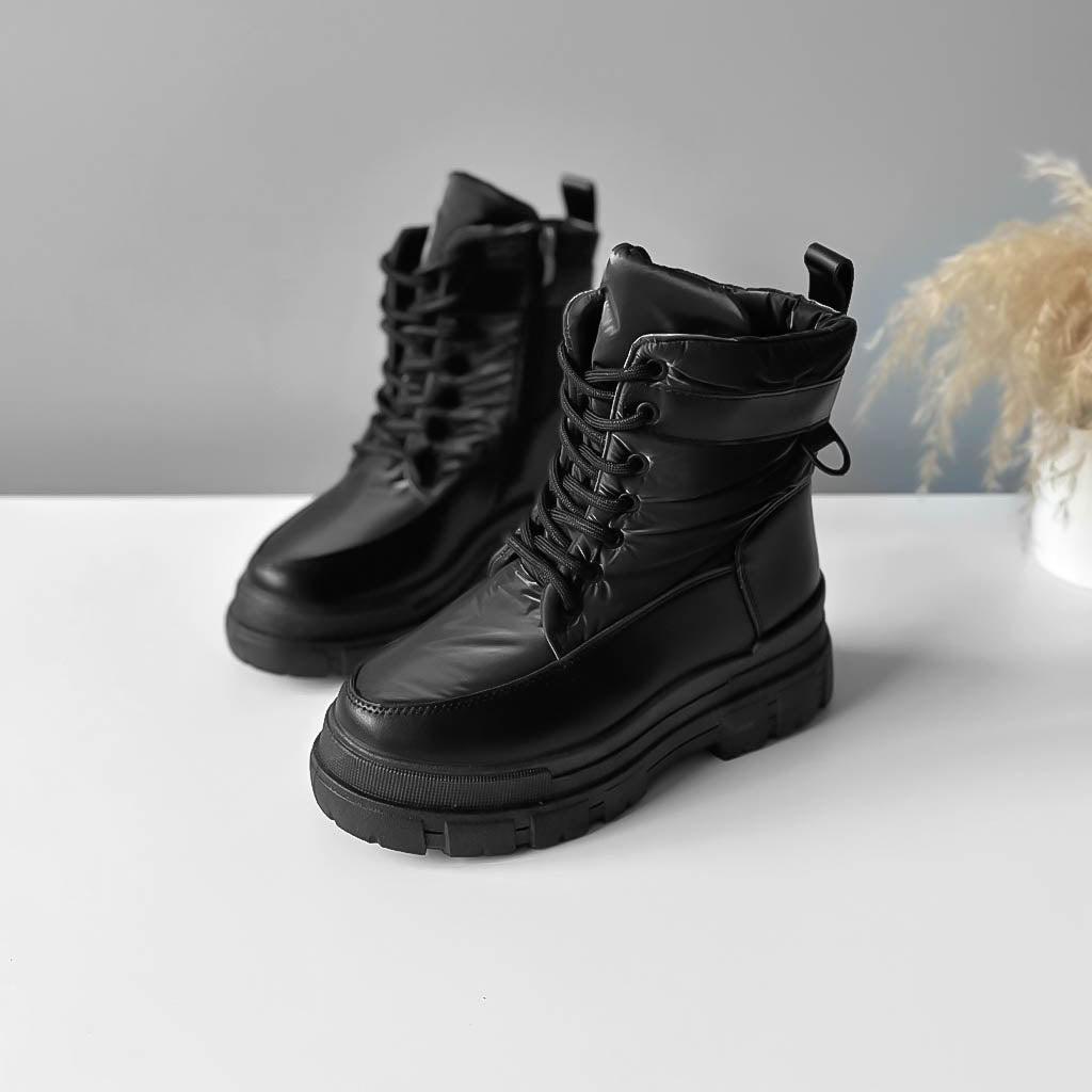 Ghete dama imblanite, piele ecologica,negre R751 T14-1