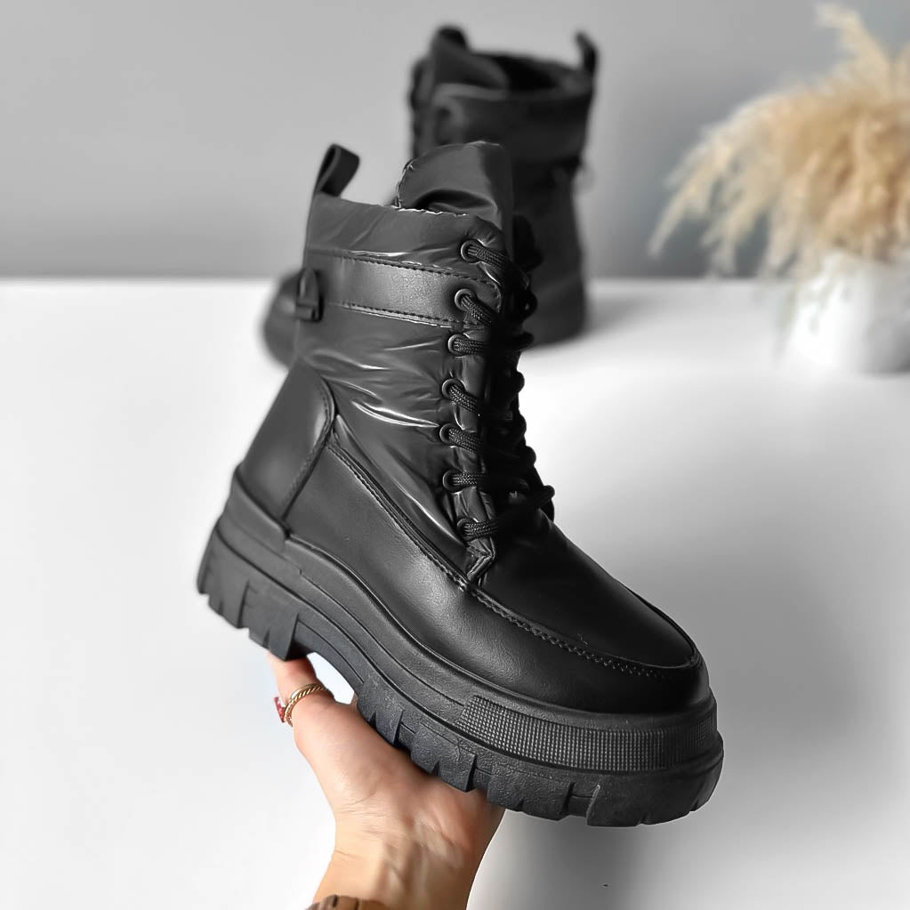 Ghete dama imblanite, piele ecologica,negre R751 T14-1