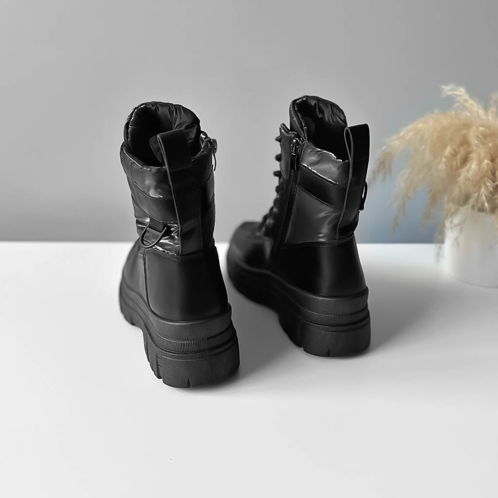 Ghete dama imblanite, piele ecologica,negre R751 T14-1