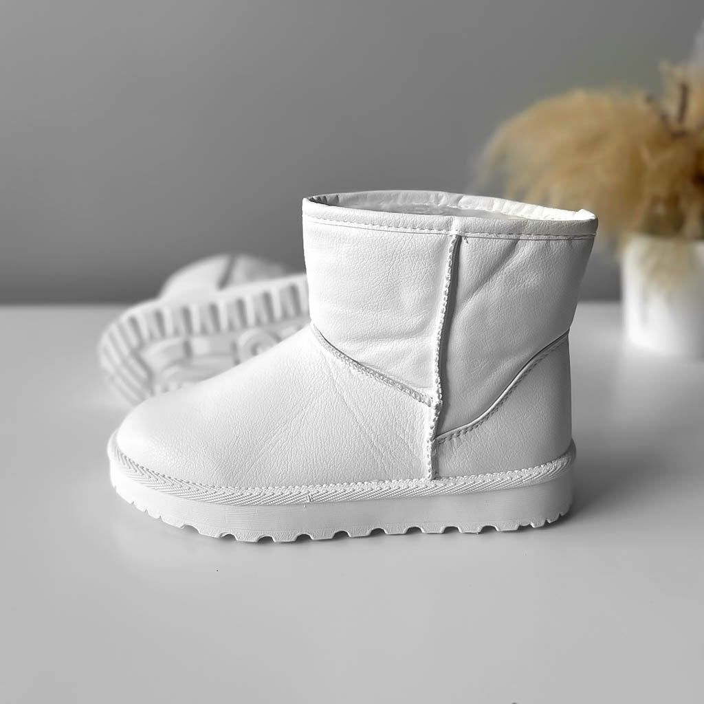 Ghete dama imblanite, piele ecologica,albe R821