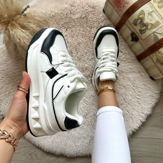 Adidasi dama casual albi cu negru T01 N10-4