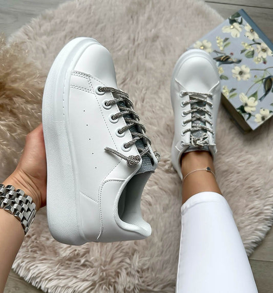 Adidasi dama casual albi cu argintiu WW087 A2-3