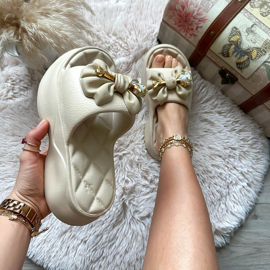 Papuci dama casual, cu plaforma de 5 cm, bej, XF42