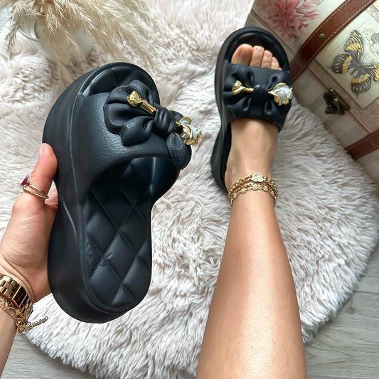 Papuci dama casual, cu plaforma de 5 cm, negri, XF42