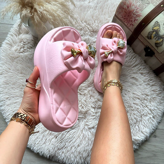 Papuci dama casual, cu plaforma de 5 cm, roz, XF42