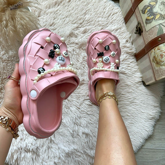 Saboti cu ornamente, roz, XF54