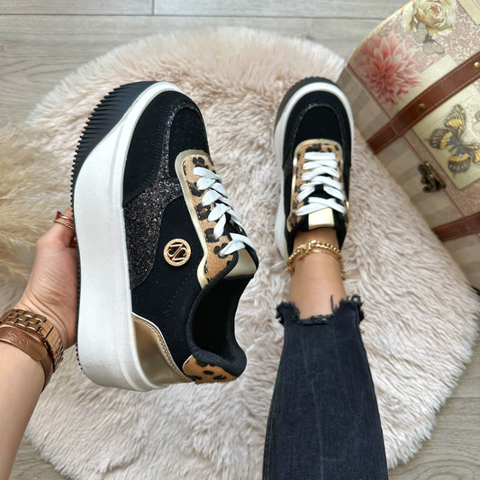 Adidasi dama casual negri, platforma 7 cm, ZH07 T51-2