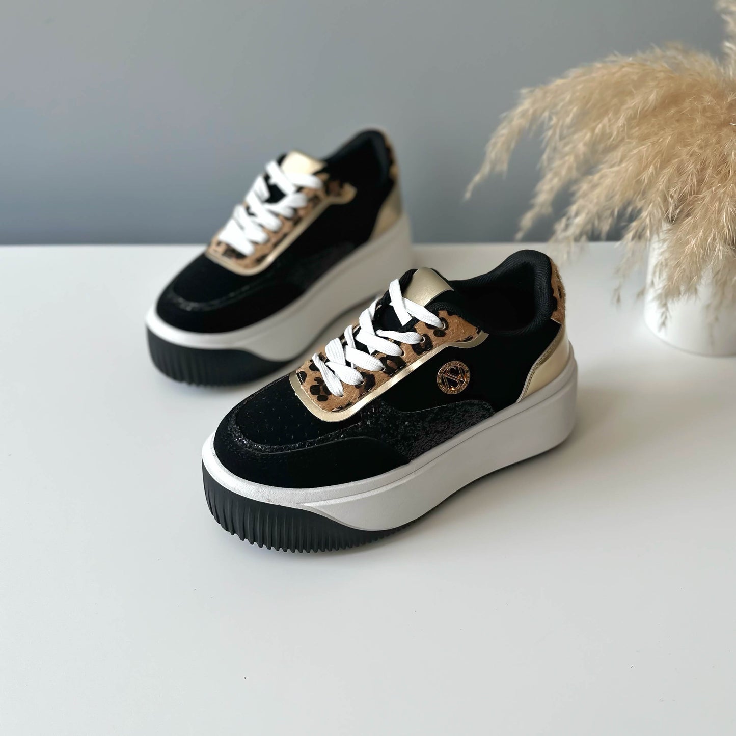 Adidasi dama casual negri, platforma 7 cm, ZH07 T51-2