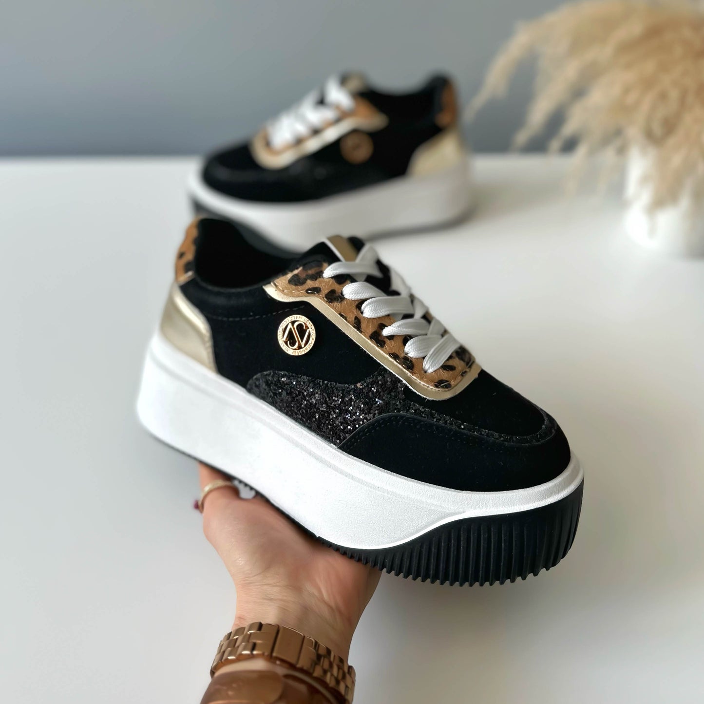 Adidasi dama casual negri, platforma 7 cm, ZH07 T51-2