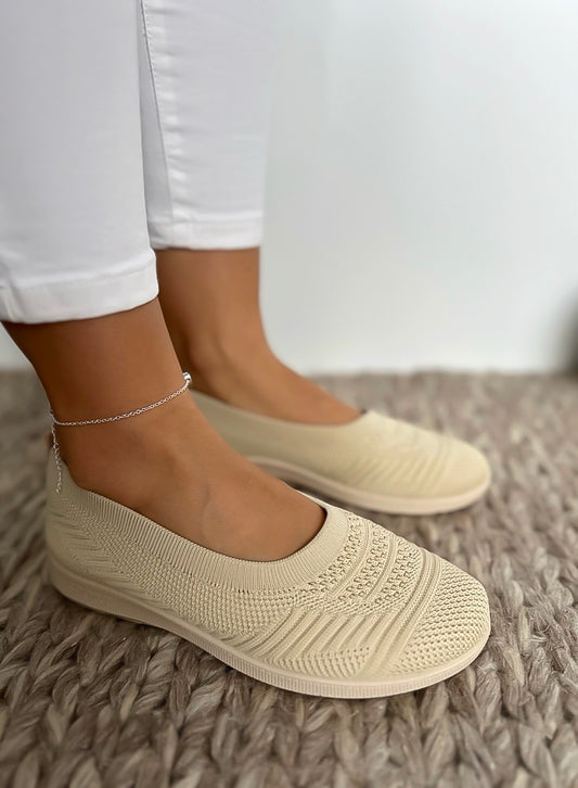 Balerini tricotati dama casual bej CL15