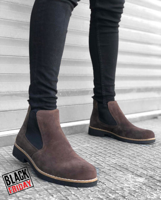 Ghete barbati piele intoarsa eco casual, maro