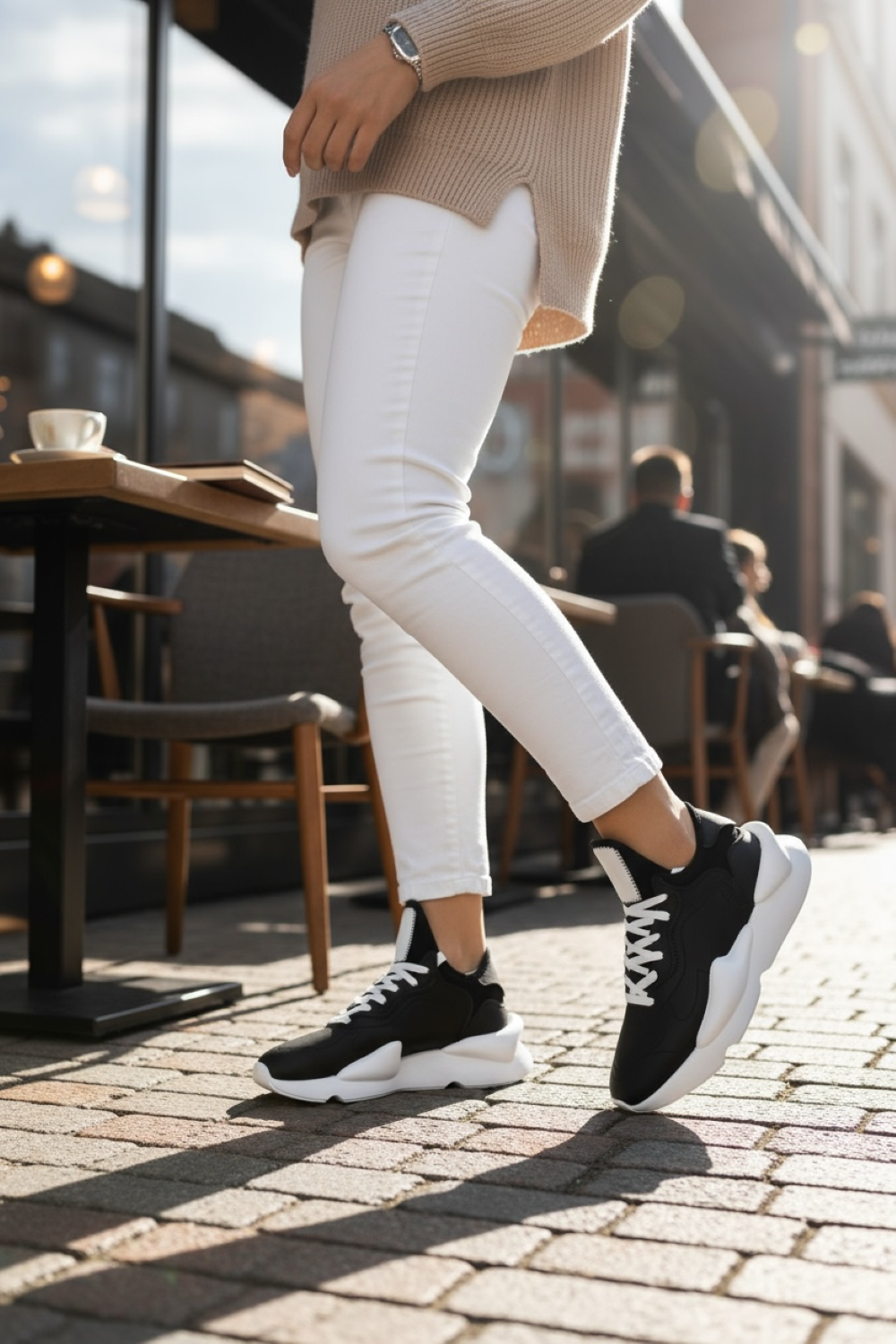 Adidasi dama casual, inalti, negri cu alb H9