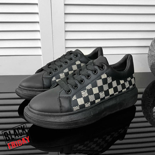 Adidasi barbati casual negri cu imprimeu 2217